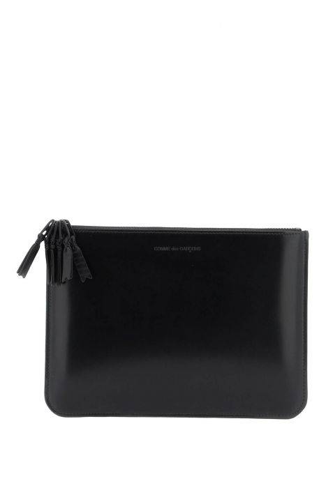 comme des garcons wallet brushed leather multi-zip pouch with