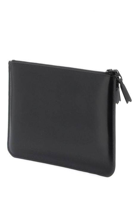 comme des garcons wallet brushed leather multi-zip pouch with