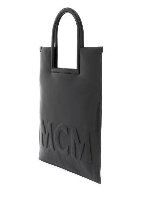 mcm aren fold nappa leather tote bag