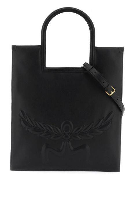 mcm aren fold nappa leather tote bag