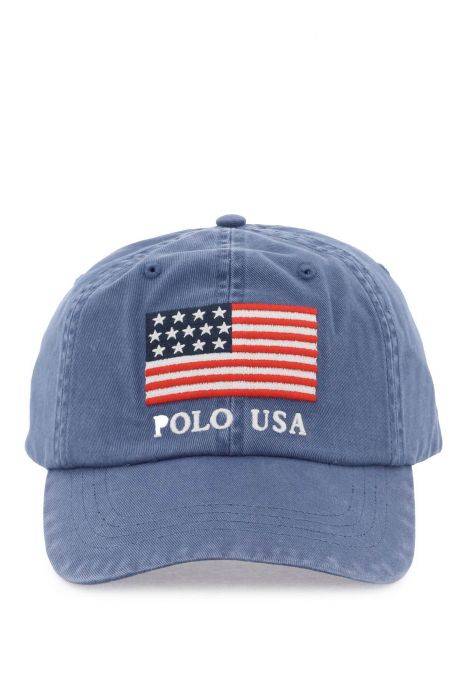 polo ralph lauren baseball cap in twill with embroidered flag