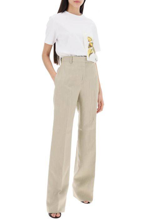 ferragamo tailored straight leg linen blend trousers