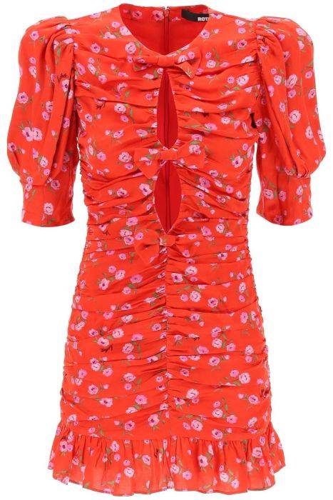 rotate floral printed satin mini dress with ruching
