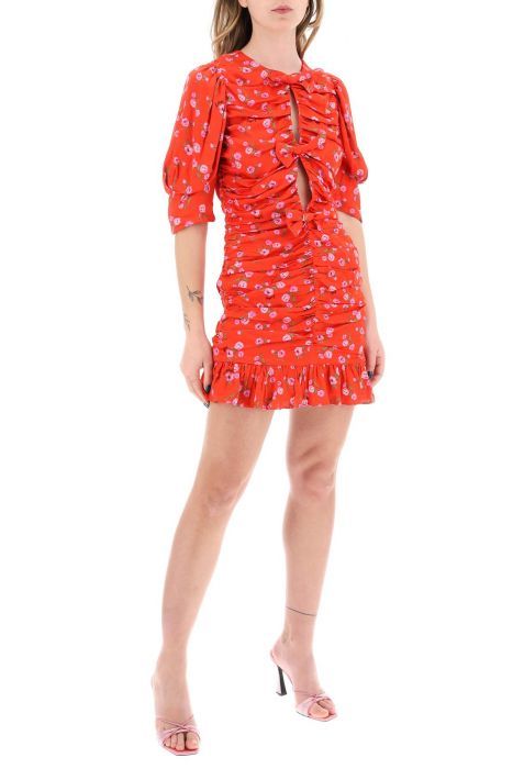 rotate floral printed satin mini dress with ruching