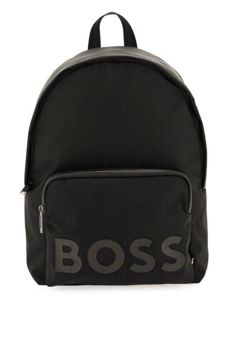 boss recycled fabric backpack with rubber logo
