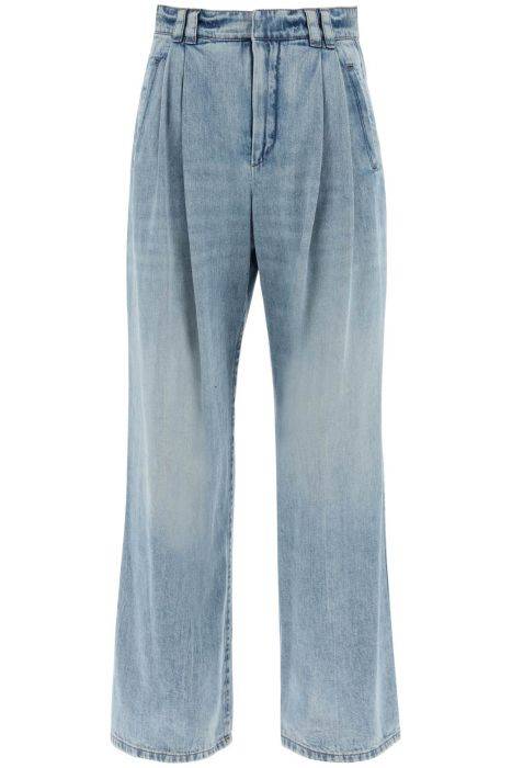 brunello cucinelli wide leg jeans with double pleats