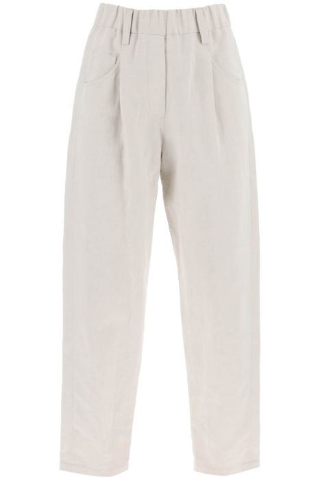 brunello cucinelli pantaloni in tela di lino e cotone