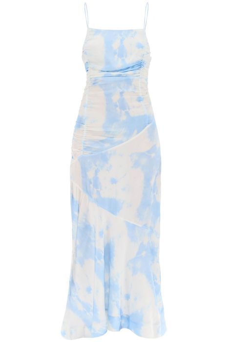 ganni maxi printed tie-dye satin dress with r