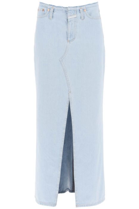 closed denim column skirt with a slim