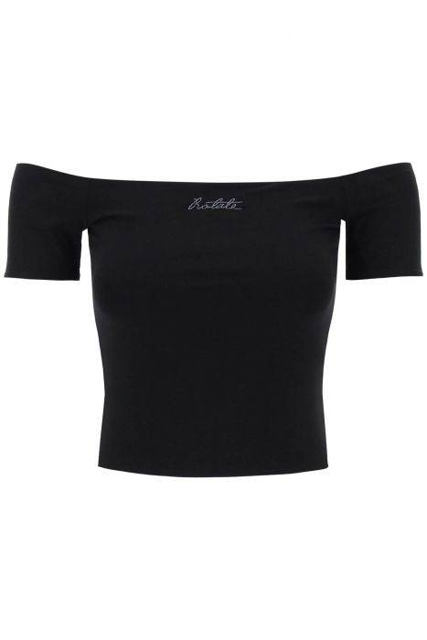 rotate off-shoulder t-shirt with embroidered lure