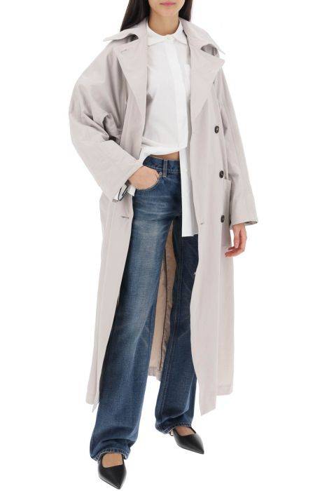 brunello cucinelli double-breasted trench coat with shiny cuff details