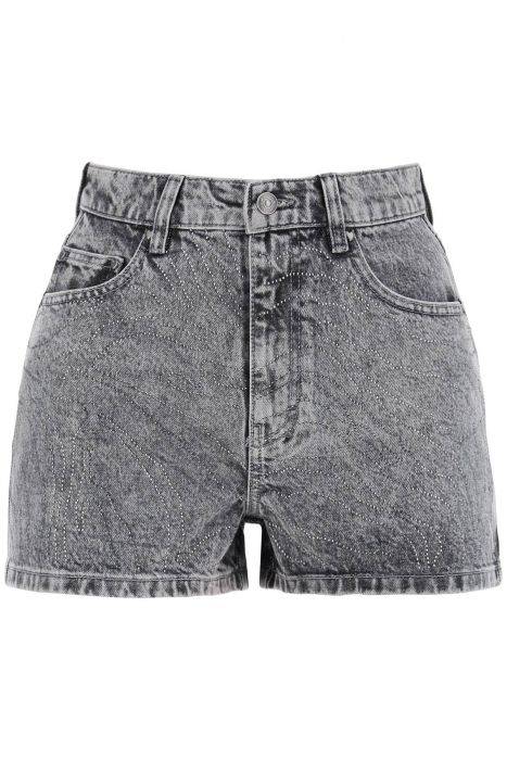 rotate denim shorts with rhinestone