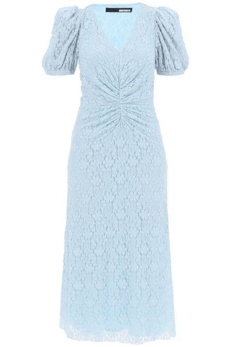 rotate midi lace dress with puffed sleeves