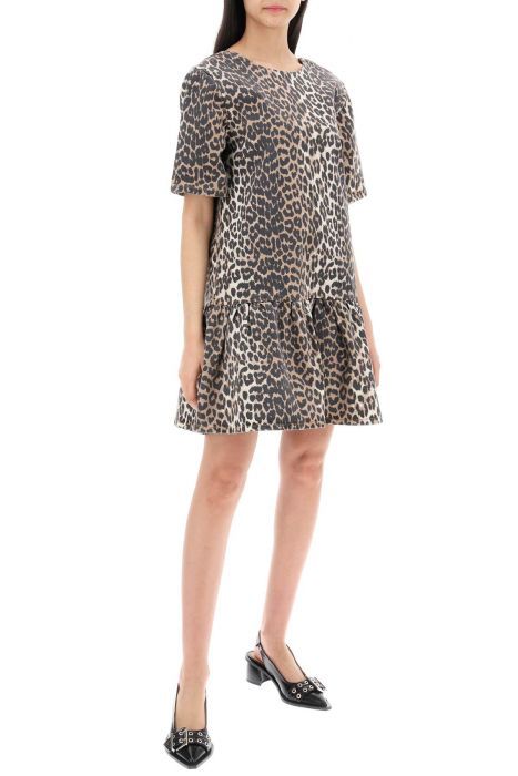 ganni leopard print denim mini dress