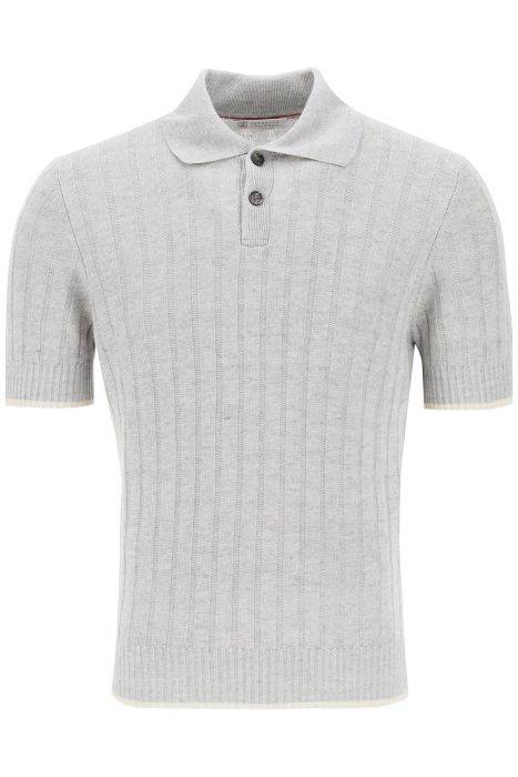 brunello cucinelli ribbed knit polo shirt