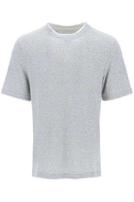 brunello cucinelli overlapped-effect t-shirt in linen and cotton