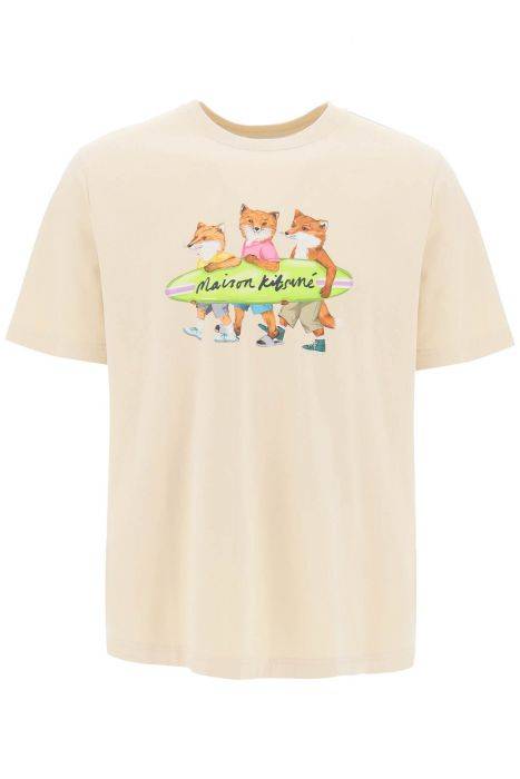 maison kitsune t-shirt comfort fit surfing foxes