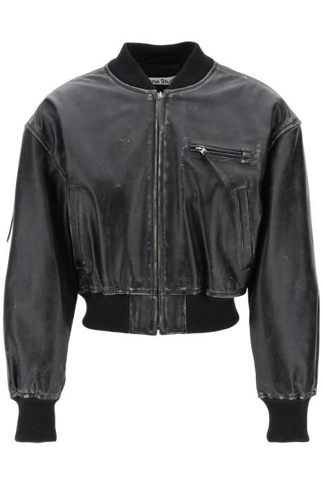 acne studios aged leather bomber jacket with distressed treatment