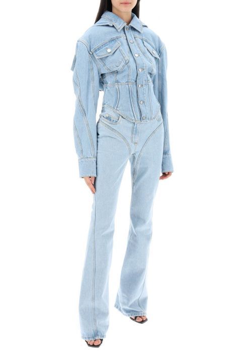 mugler denim jacket with corset detail