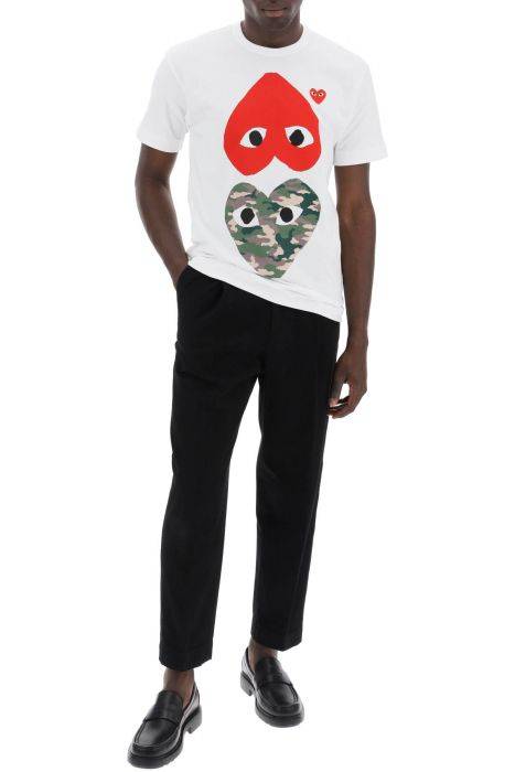 comme des garcons play round-neck t-shirt with double heart print