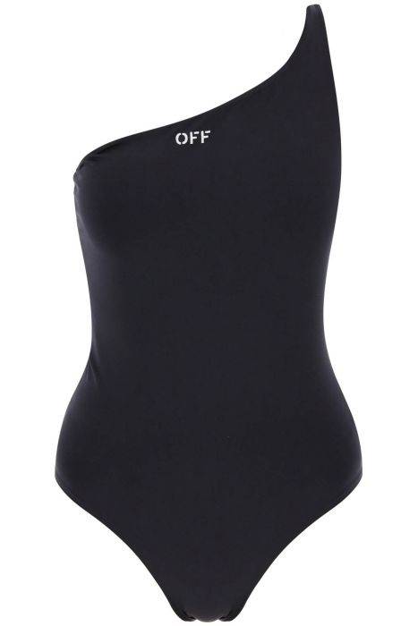 off-white one-shoulder swimsuit with embroidered