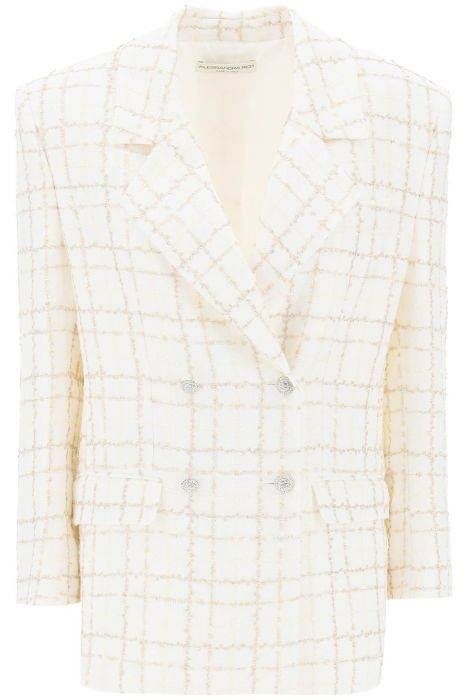alessandra rich oversized tweed jacket with plaid pattern
