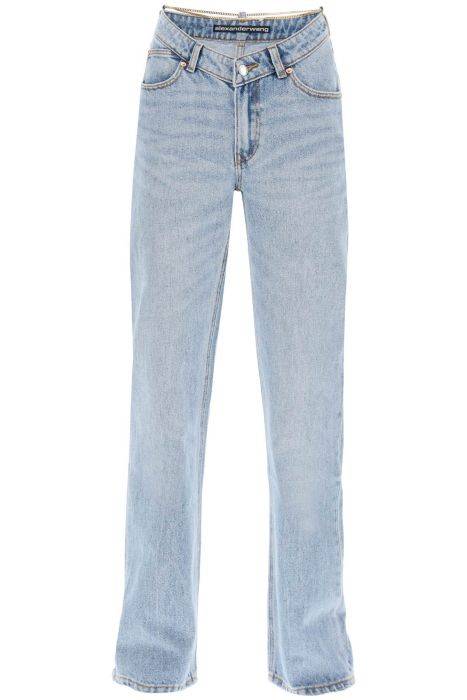 alexander wang asymmetric waist jeans with chain detail.