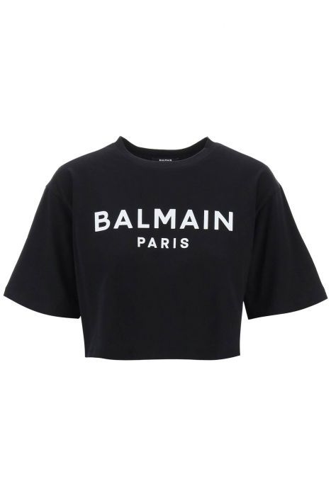 balmain t-shirt cropped con logo