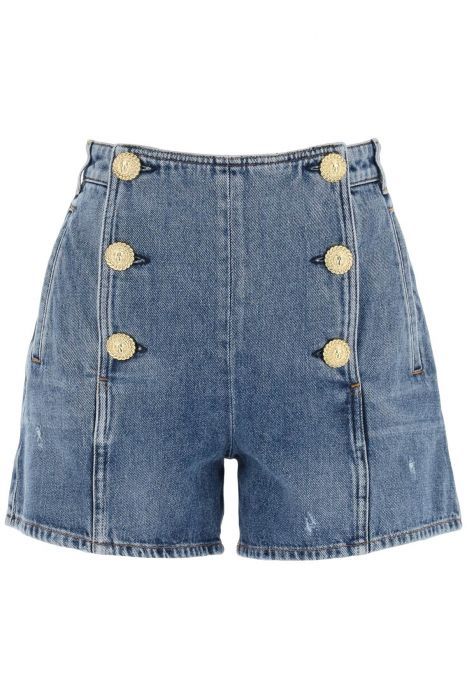 balmain shorts marinière in denim con bottoni goffrati