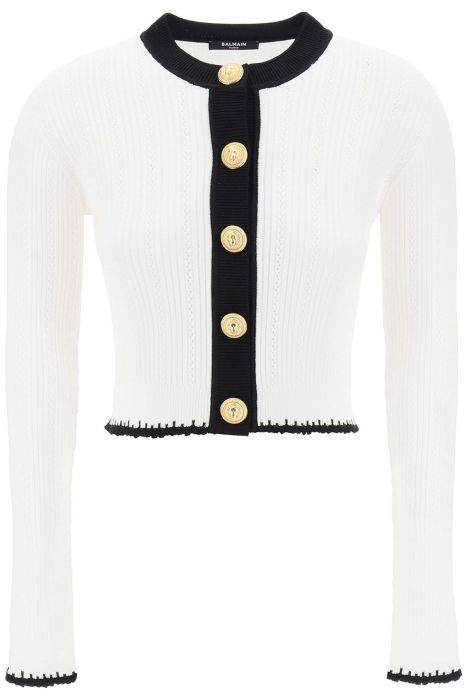 balmain bicolor knit cardigan with embossed buttons