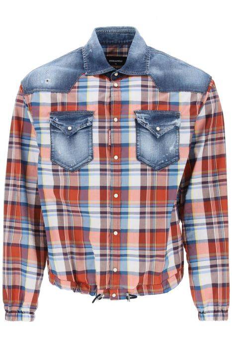 dsquared2 plaid western shirt with denim inserts