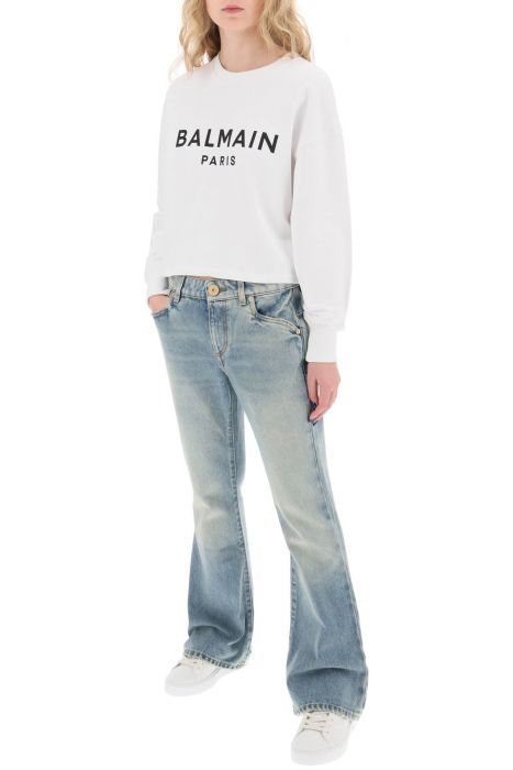 balmain cropped sweatshirt with flocked logo