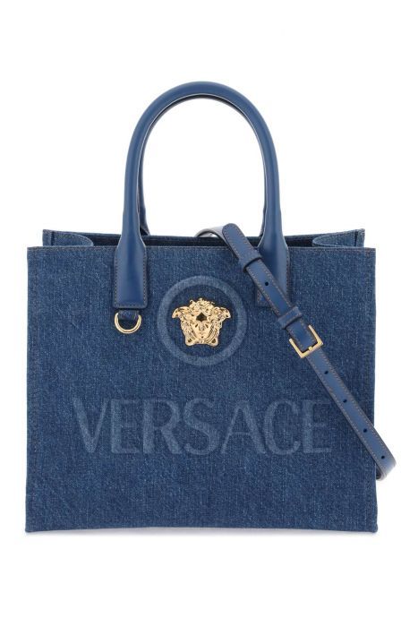 versace small denim la medusa tote bag