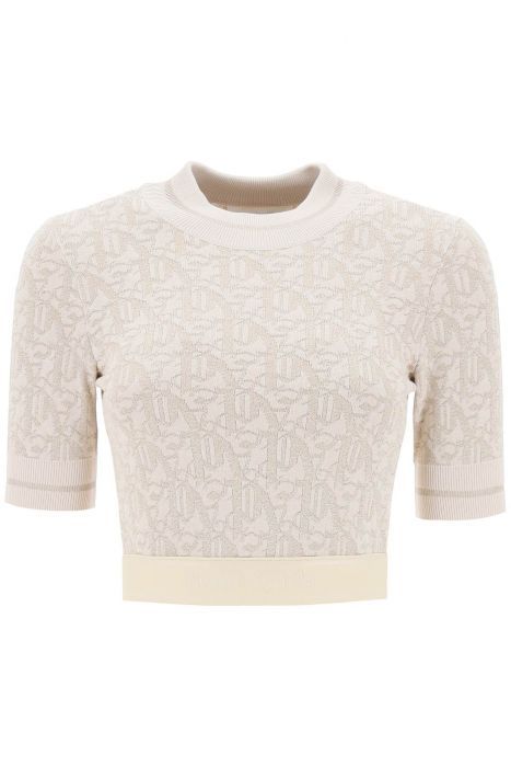 palm angels monogram cropped top in lurex knit