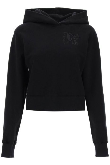 palm angels felpa cropped con monogram ricamato