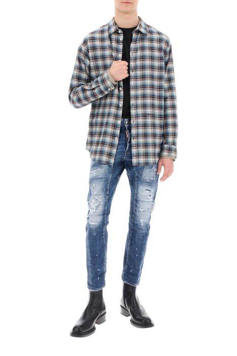 dsquared2 check shirt with layered sleeves