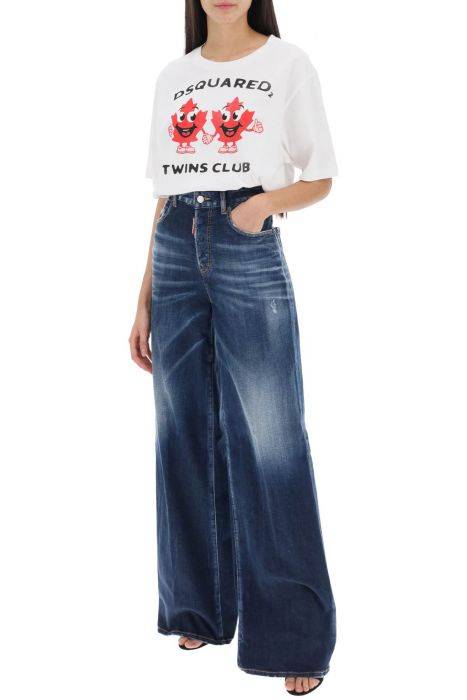 dsquared2 t-shirt crop con stampa twins club