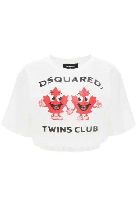 dsquared2 t-shirt crop con stampa twins club