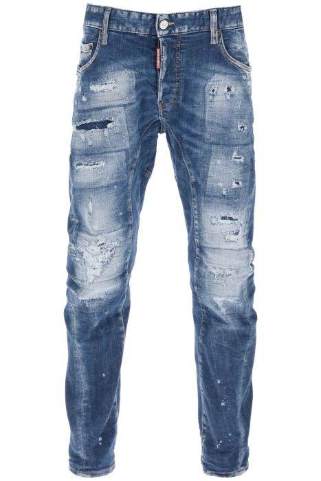 dsquared2 jeans tidy biker in medium mended rips wash