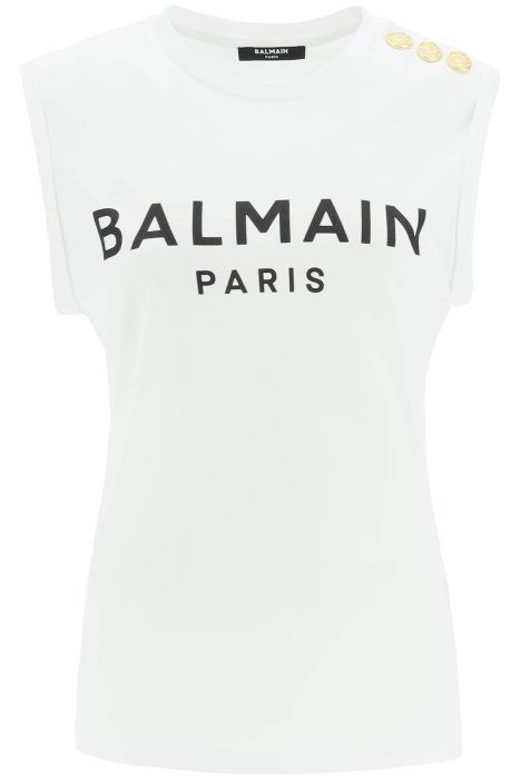 balmain top logo con bottoni goffrati