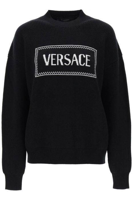 versace crew-neck sweater with logo inlay