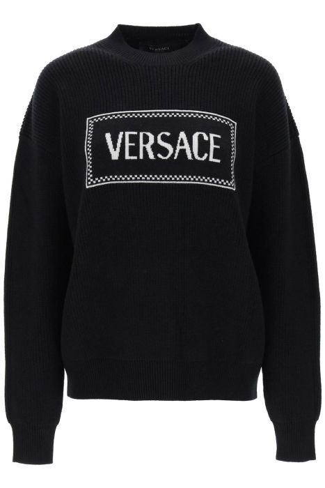 versace pullover a girocollo con logo intarsiato