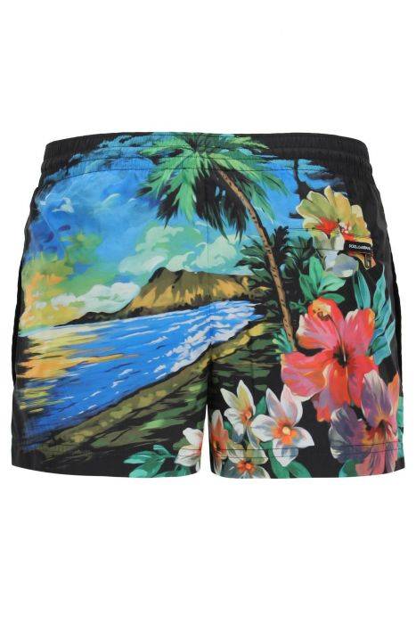 dolce & gabbana hawaii print swim trunks