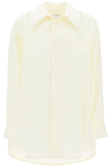 bottega veneta linen shirt with zig-zag collar