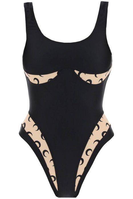 marine serre one-piece swimsuit with all over moon inserts