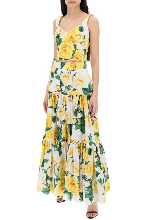 dolce & gabbana cotton bustier top with yellow rose print
