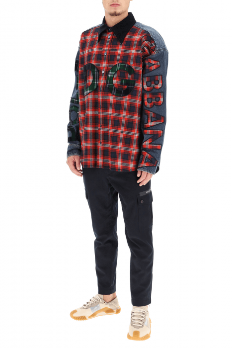 dolce & gabbana oversized denim and flannel shirt with logo