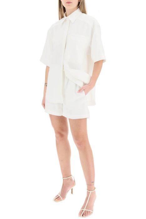 loulou studio oversized viscose and linen short-sleeved shirt