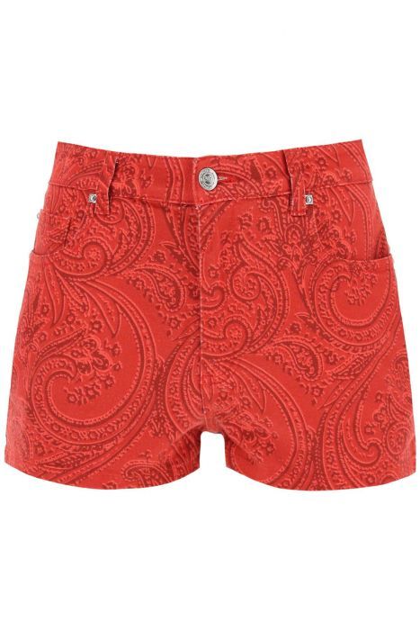 etro paisley denim shorts