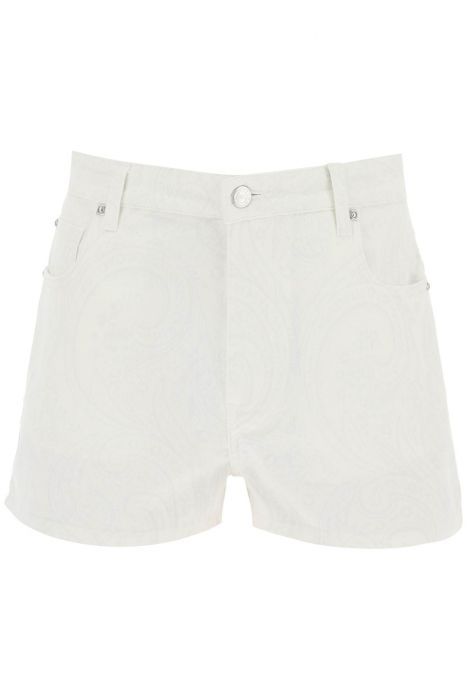 etro paisley denim shorts